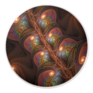 Bouton De Porte En Céramique Fluorescent coloré Abstrait Trippy Brown Fractal