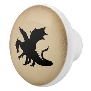 Bouton De Porte En Céramique Fond rustique de dragon noir