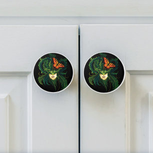 Bouton De Porte En Céramique Forêt Enchanteresse Dryade Femme Papillon Fantaisi