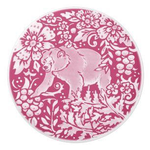 Bouton De Porte En Céramique Forêt florale de Magenta Bear Bois Bourgogne