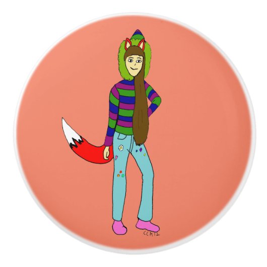 Bouton De Porte En Céramique foxgirl (Devant)