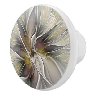 Bouton De Porte En Céramique Fractale florale, Fleur Imaginaire aux couleurs de