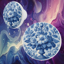 French Toile de Jouy Blue Floral Vase Vintage Cute