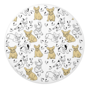 Bouton De Porte En Céramique Frenchie aime les os