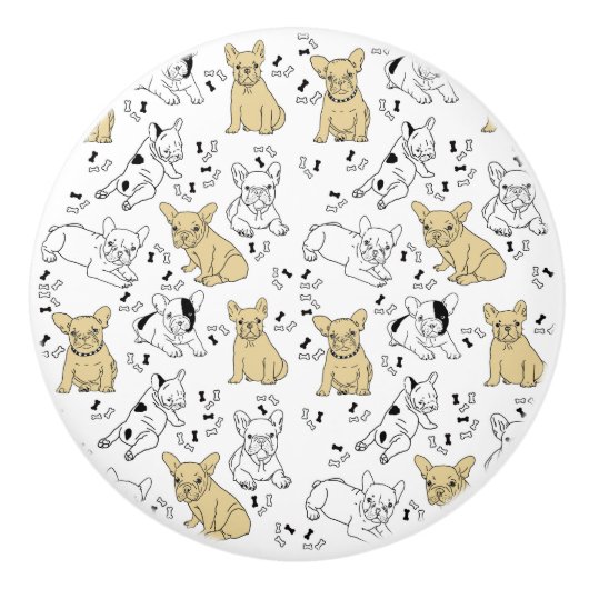 Bouton De Porte En Céramique Frenchie aime les os (Devant)