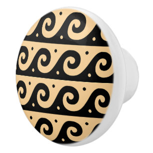 Bouton De Porte En Céramique Fret grec, Motif d'onde méditerranéen, Brown