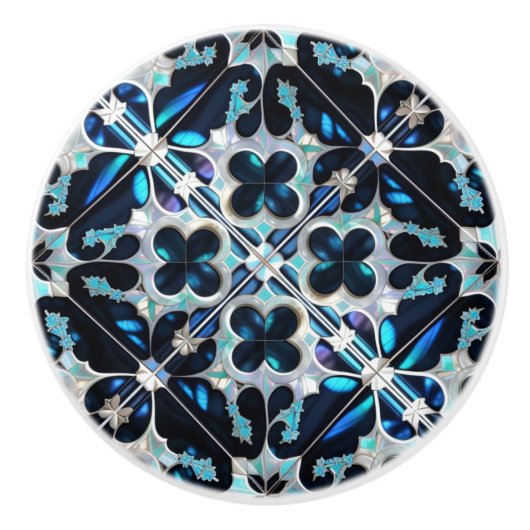 Bouton De Porte En Céramique Froid -bleu turquoise blanc hiver et perles inspir (Devant)