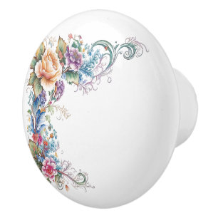 Bouton De Porte En Céramique Frontière du Rose multicolore Pastel Floral