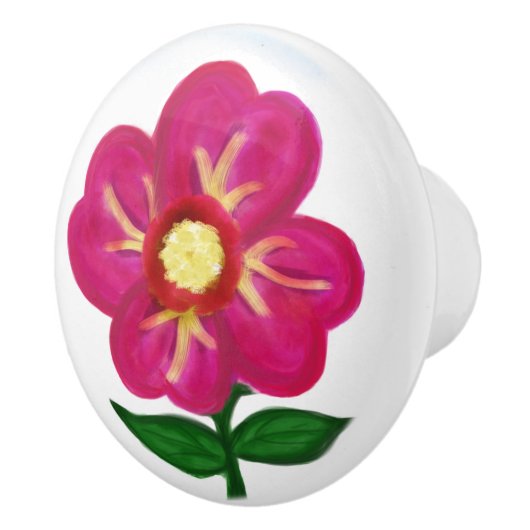 Bouton De Porte En Céramique Fuchsia Floral jaune (Droite)