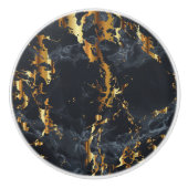 Bouton De Porte En Céramique Fumée noire et marbre d'or (Devant)