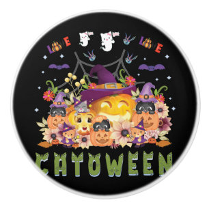 Bouton De Porte En Céramique Fun Casquette violet Catoween, mignon Citrouille o