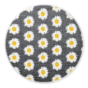 Bouton De Porte En Céramique Fun été Fun Daisy Flower Motif sur Grey Vintage