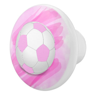 Bouton De Porte En Céramique Fun Girl Bright Pink Black Soccer Ball