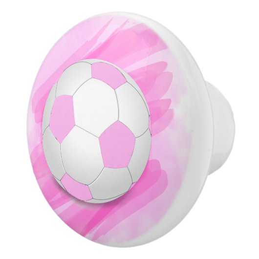 Bouton De Porte En Céramique Fun Girl Bright Pink Black Soccer Ball (Droite)