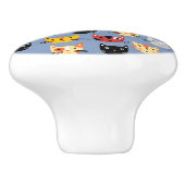 Bouton De Porte En Céramique Fun Kitty Chat Motif Bleu (Côté)