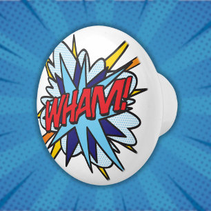 Bouton De Porte En Céramique Fun WHAM Bande dessinée rétro Art Pop