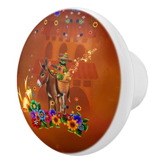 Bouton De Porte En Céramique Funny mexican cactus (Droite)