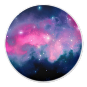 Bouton De Porte En Céramique Galaxie rose & bleu Nebula & étoiles Abstrait