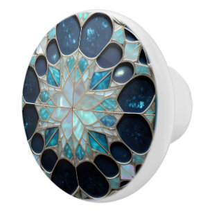 Bouton De Porte En Céramique Galaxy perle hiver inspirée bleu turquoise blanc