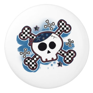 Bouton De Porte En Céramique Garçon Meuble de salle de bain Pirate Crâne et Os 