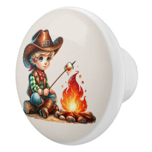Bouton De Porte En Céramique Garçons de camp cool cow-boy