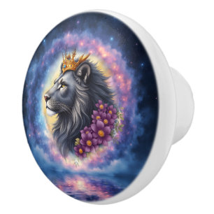 Bouton De Porte En Céramique Gardien de Lumière - Lion du Royaume au Clair de L