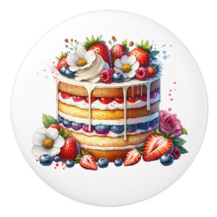 Bouton De Porte En Céramique Gâteau d'anniversaire plein de baies