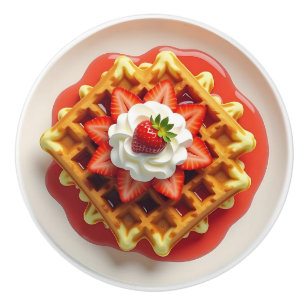 Bouton De Porte En Céramique Gaufres et fraises à la crème fouettée