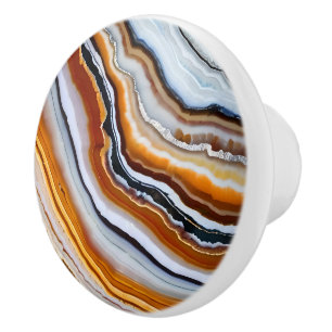 Bouton De Porte En Céramique Géode d'agate orange terracotta blanc noir bleu