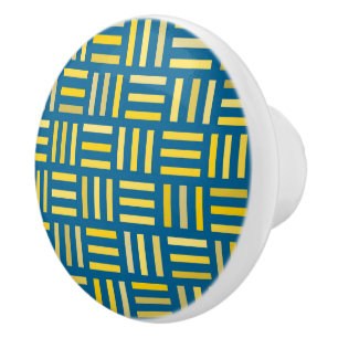Bouton De Porte En Céramique Géométrie bleue et jaune