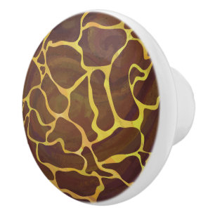 Bouton De Porte En Céramique Giraffe Brown et jaune