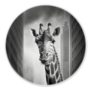 Bouton De Porte En Céramique Giraffe dans une cityscape