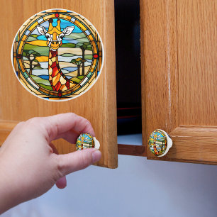 Bouton De Porte En Céramique Giraffe de verre de Faux Staine