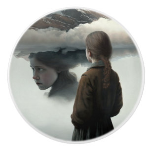 Bouton De Porte En Céramique Girl with clouds