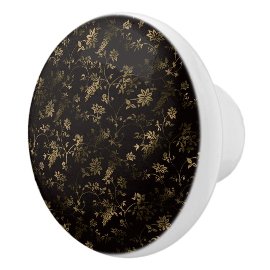 Bouton De Porte En Céramique Glam or feuille motif brun (Droite)