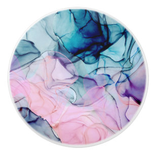 Bouton De Porte En Céramique Glamour Moderne Encre Violet Rose Cyan Ethéré