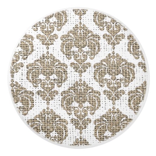 Bouton De Porte En Céramique Glamour Rustique Toile Burlap Royale Chic Moderne (Devant)