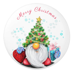 Bouton De Porte En Céramique Gnome mignonne avec arbre de Noël Casquette et ca