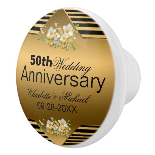 Bouton De Porte En Céramique Gold 50th Wedding Anniversary (Droite)