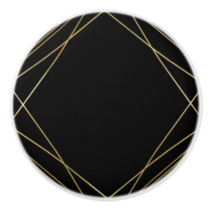 Bouton De Porte En Céramique Gold & Black Elegant Moderne Géométrique Déco