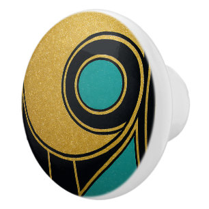 Bouton De Porte En Céramique Gold Black Turquoise Art déco Abstrait Artistique