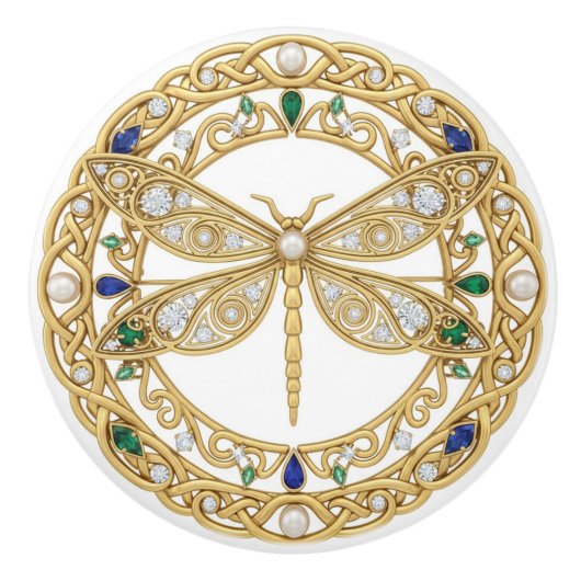 Bouton De Porte En Céramique Gold Crystal Dragonfly faux 2D graphic gemstones (Devant)