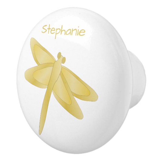 Bouton De Porte En Céramique Gold Dragonfly Design Personalised (Droite)