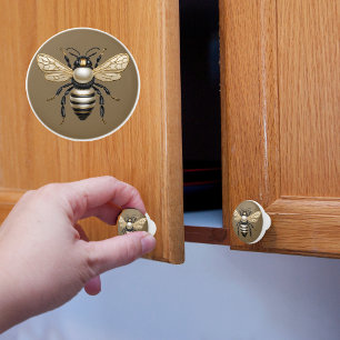 Bouton De Porte En Céramique Gold et Pearl Bee