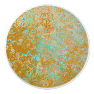 Bouton De Porte En Céramique Gold & Turquoise Blue Patina Encre d'alcool Abstra