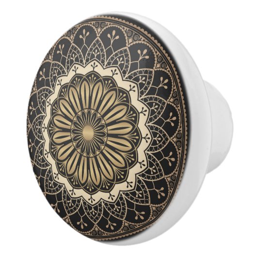 Bouton De Porte En Céramique Golden arabesque mandala pattern  (Droite)