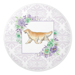 Bouton De Porte En Céramique Golden Retriever Purple