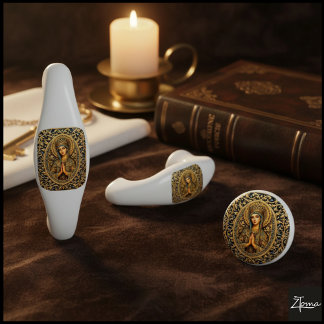 Bouton De Porte En Céramique Golden Reverence Virgin Mary