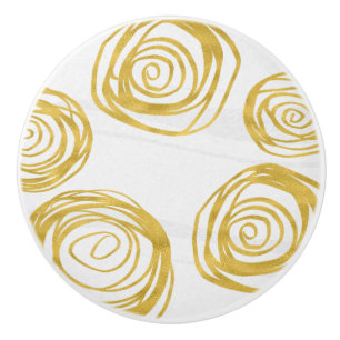 Bouton De Porte En Céramique Golden Swirl Art Faux Foil Roses Élégant Floral