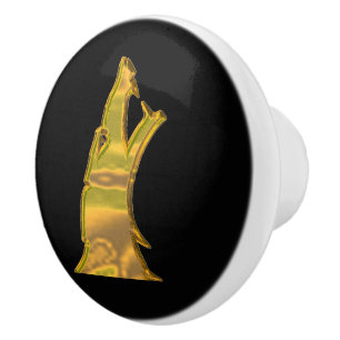 Bouton De Porte En Céramique Golden Wolf Head bouton en céramique noire